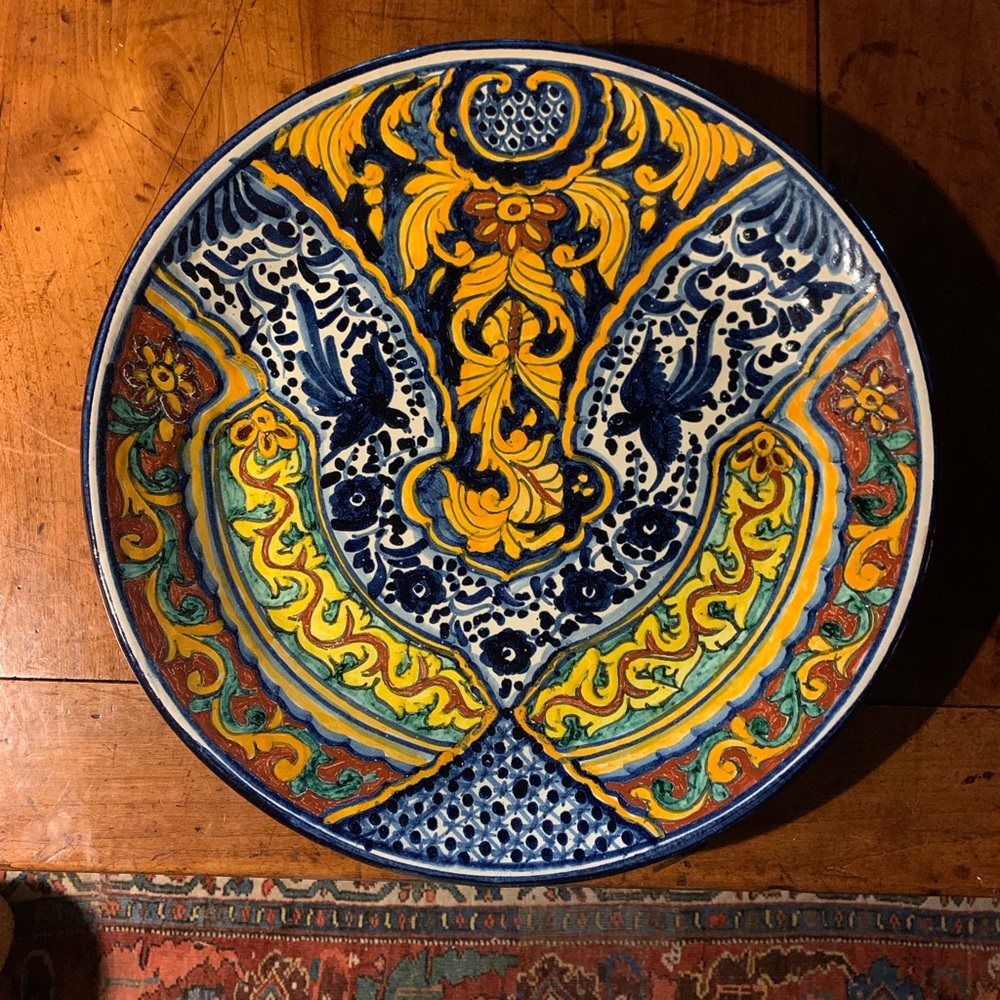 Beautiful Vintage Mexican Platter, Handcrafted, Hand painted, Large 15”, Vibrant